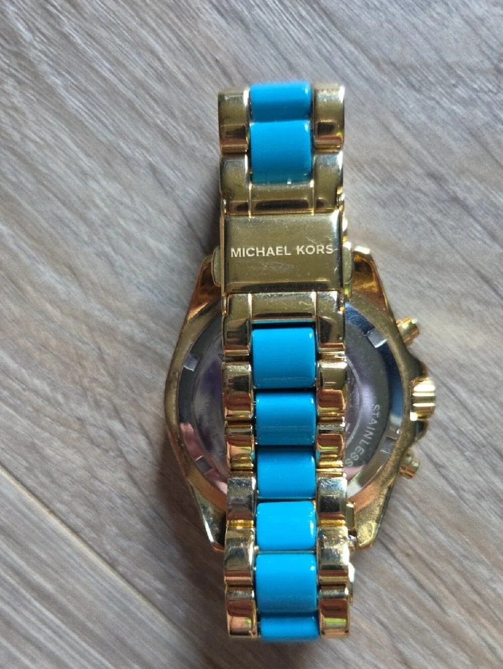 Michael Kors Gold and Turquoise Bracelet Chronograph Watch 